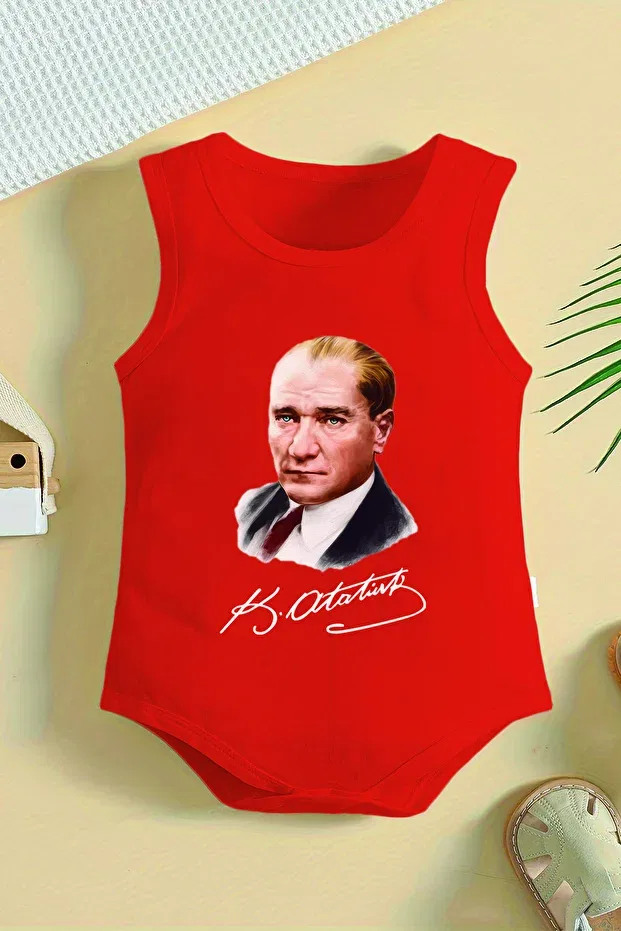 Детское боди для новорожденных с принтом Ataturk signed Adabebek, Red