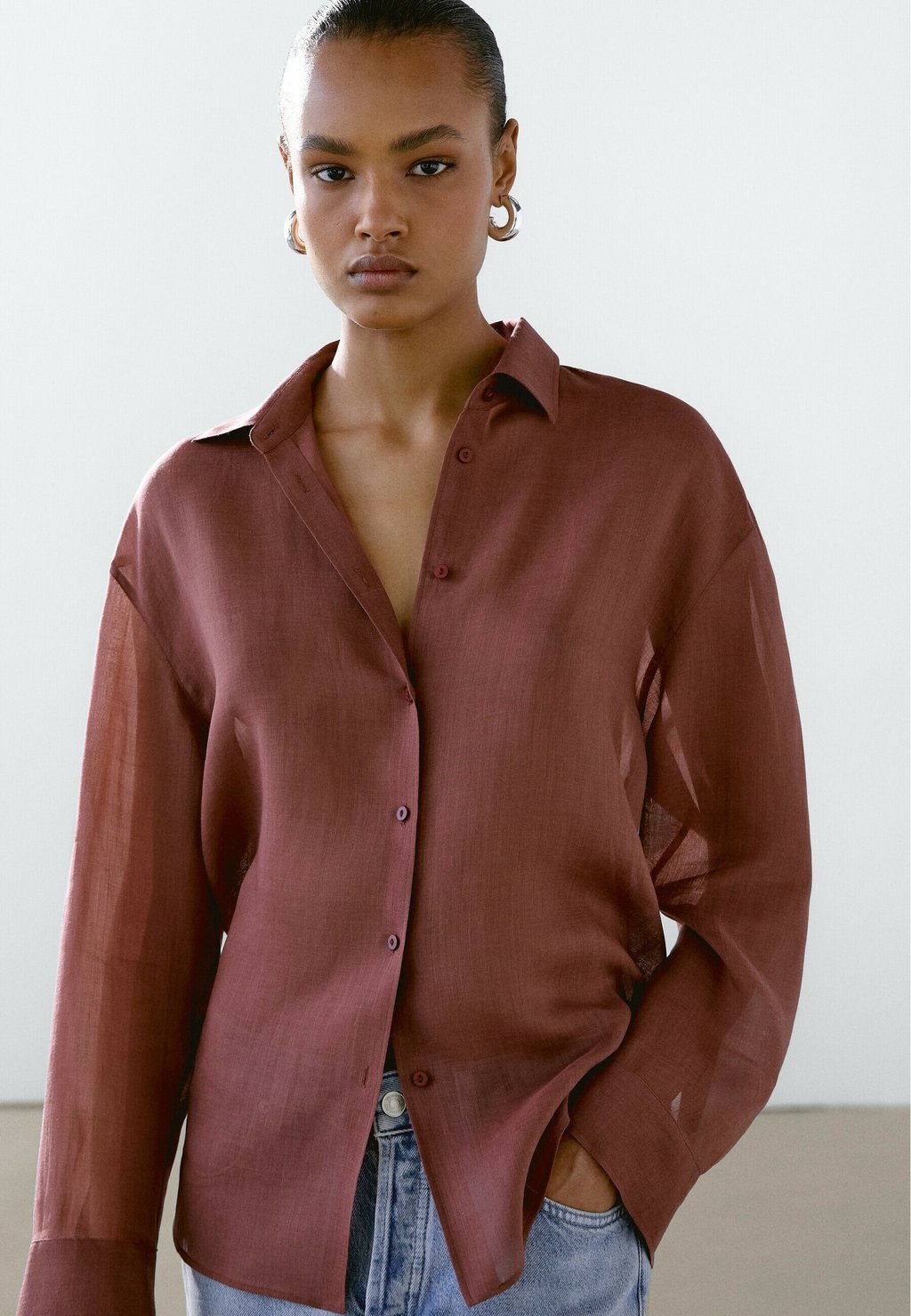 

Блузка на пуговицах FLOWING Massimo Dutti, розовый