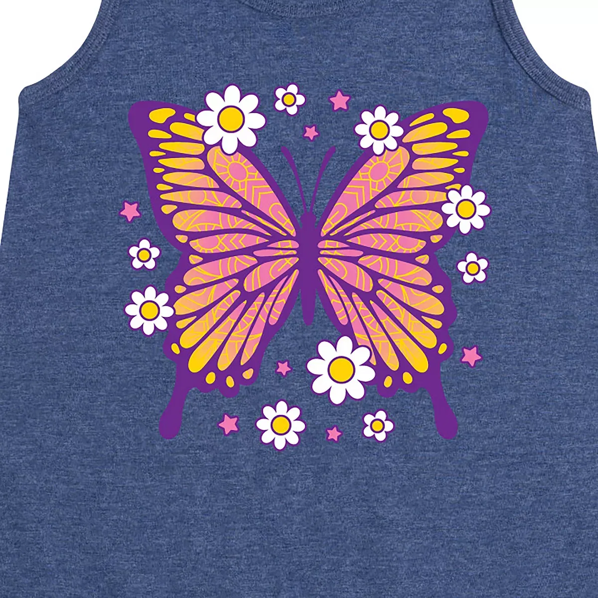 Детское платье-трапеция без рукавов с принтом Mandala Butterfly Instant Message, Heather Navy — фото 2