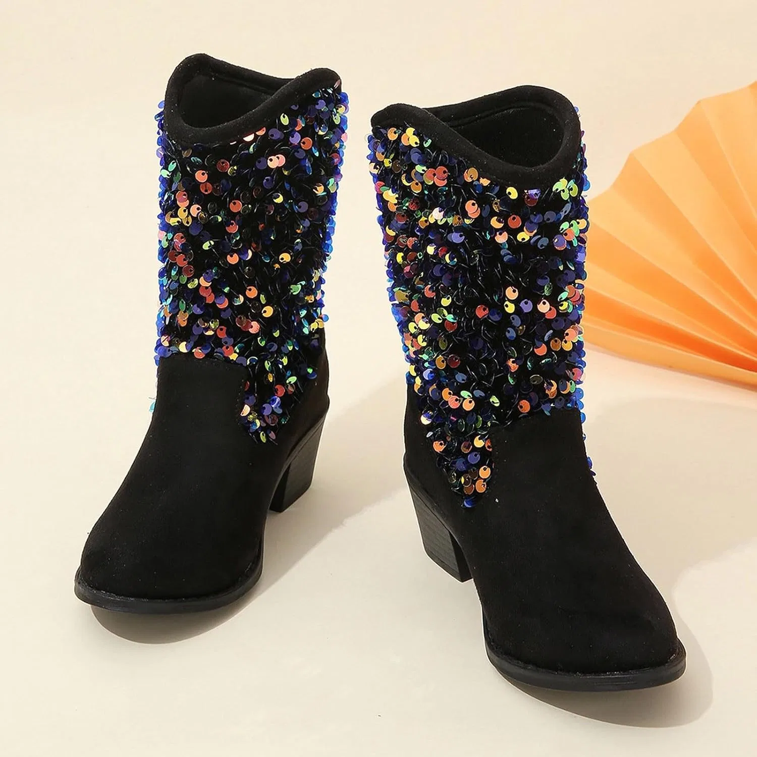 Детские сапоги для девочек с блестками Sparkly Girls Boots, Black — фото 2