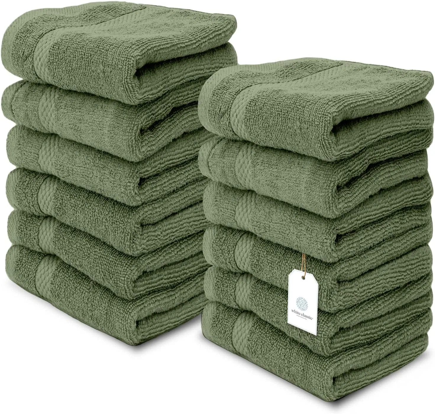 Махровая салфетка White Classic, 33x33 см, 650 г/м², 12 шт, Forest Green