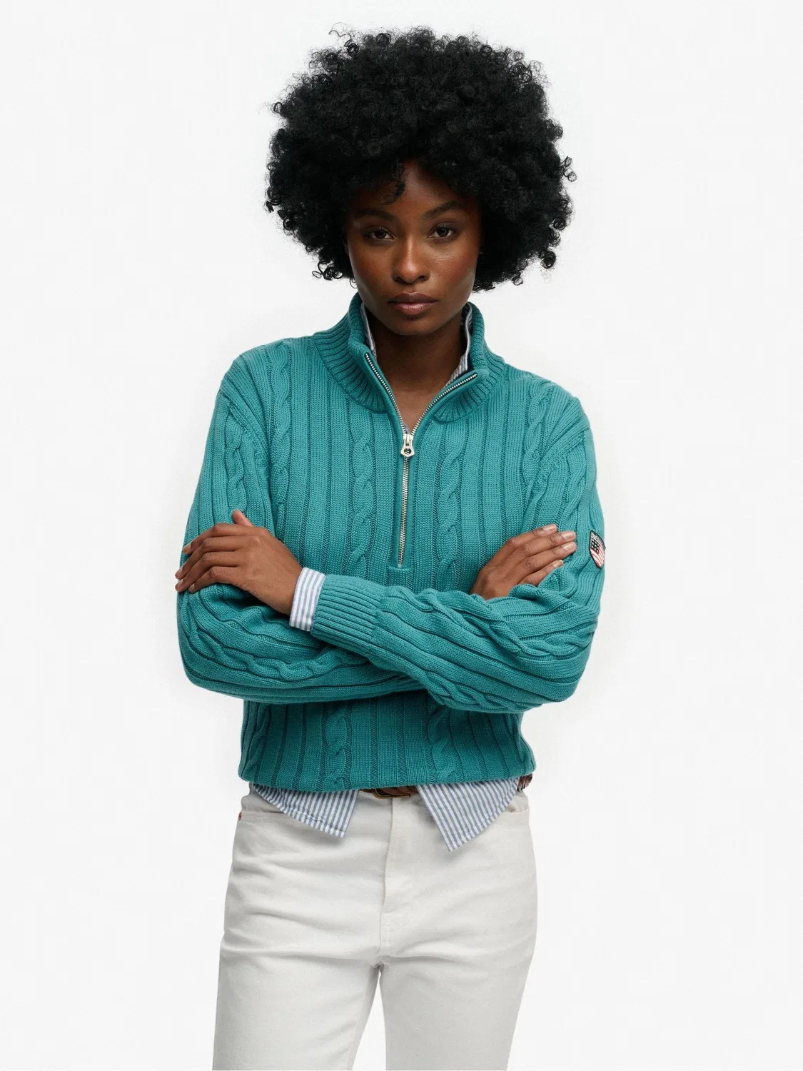 Джемпер свободного кроя Slouchy Cable Half Zip Superdry, зеленый