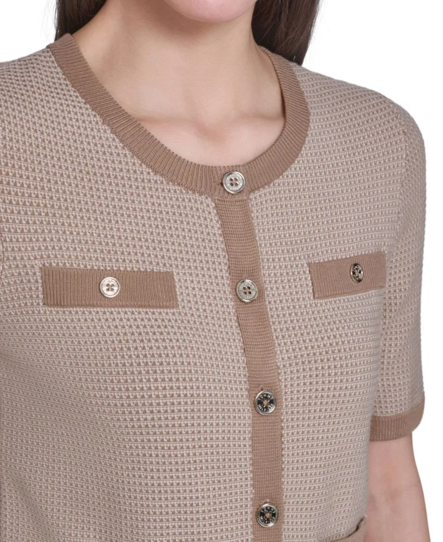 Свитер с коротким рукавом и круглым вырезом Honeycomb Tommy Hilfiger, Tannin/Whitecap — фото 4
