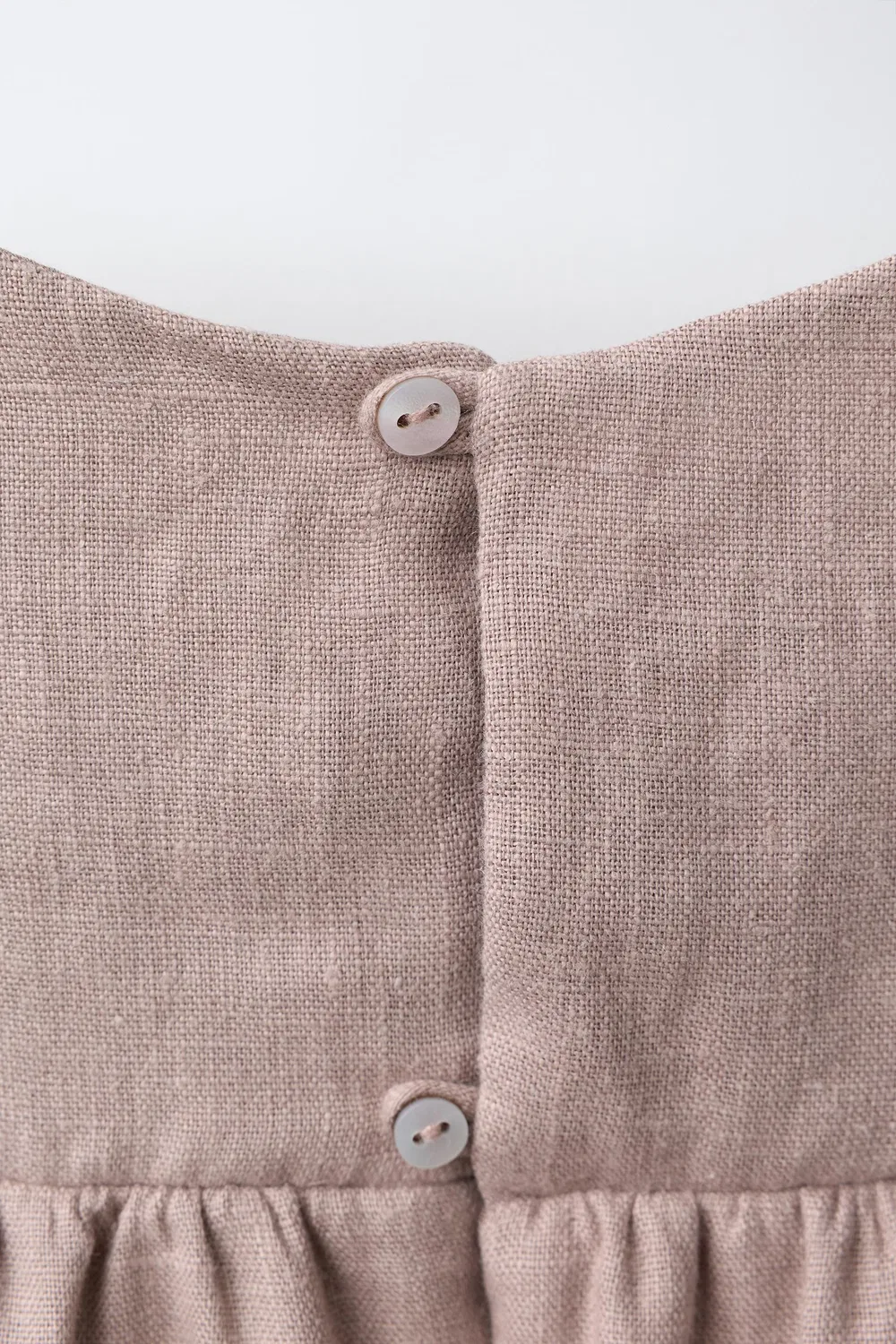 Комбинезон из 100% льна с кружевом ZARA, dirty-mauve — фото 4