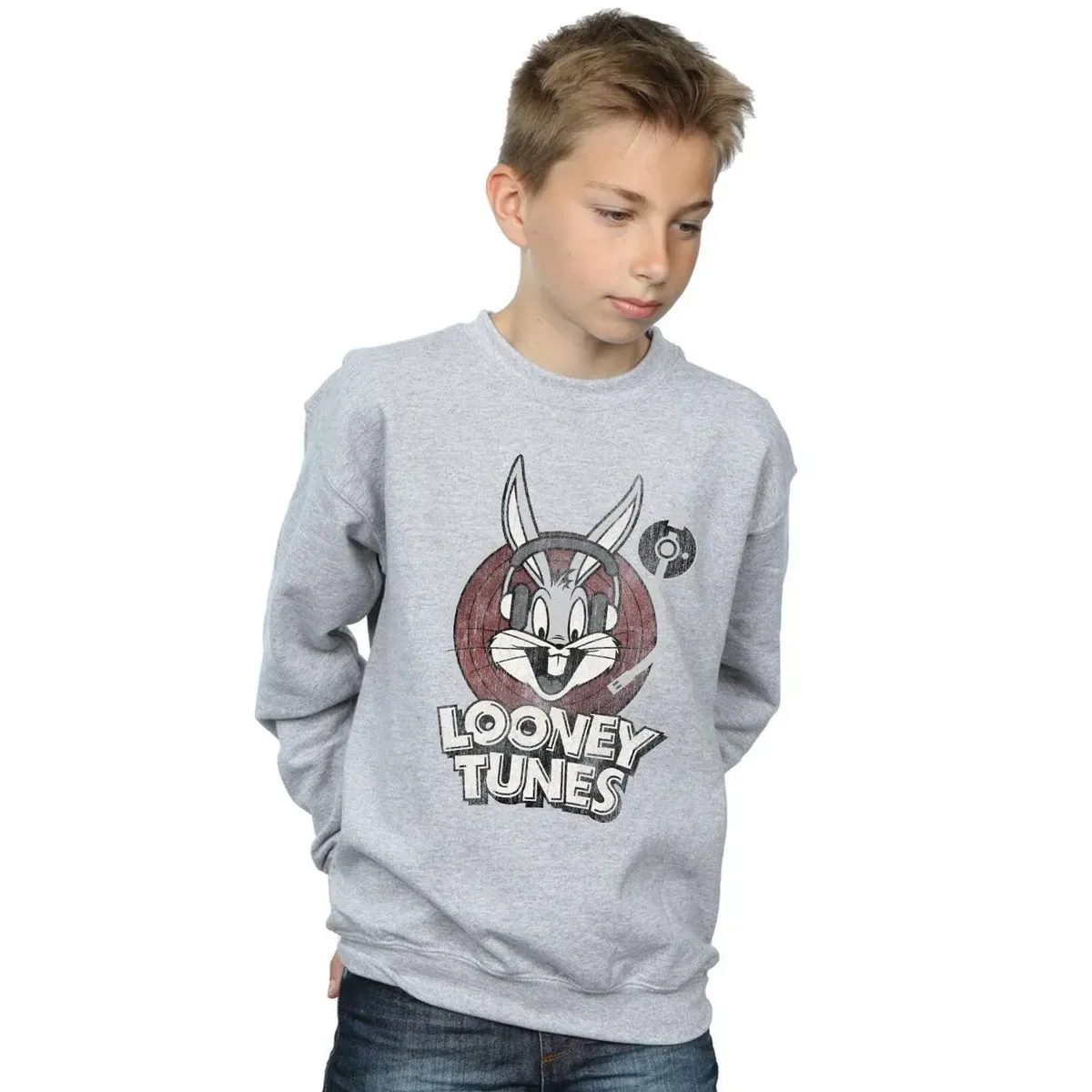 Детский свитшот с принтом Bugs Bunny Circle Logo Looney Tunes, Grey