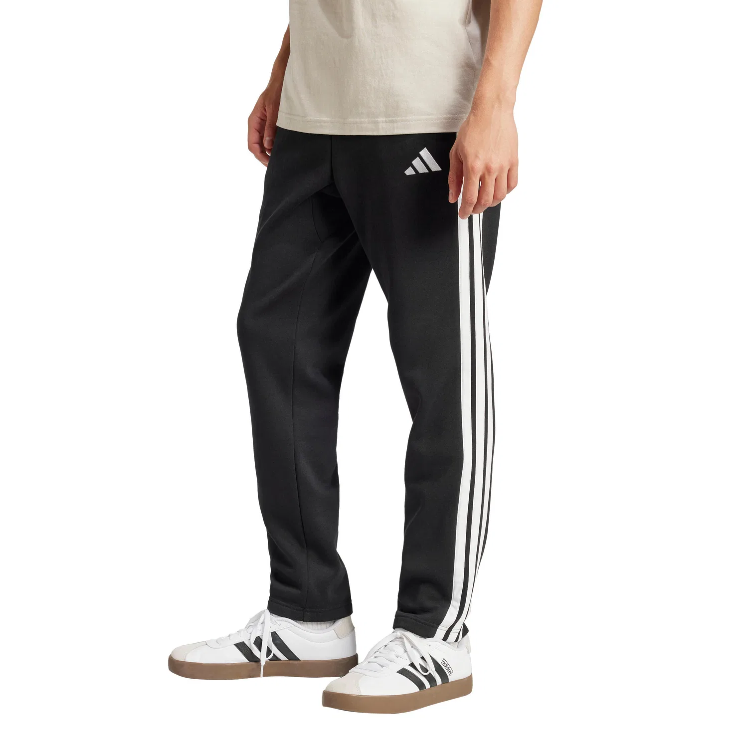 Мужские спортивные штаны с открытым низом adidas Essentials 3-Stripes Fleece, Schwarz — фото 2