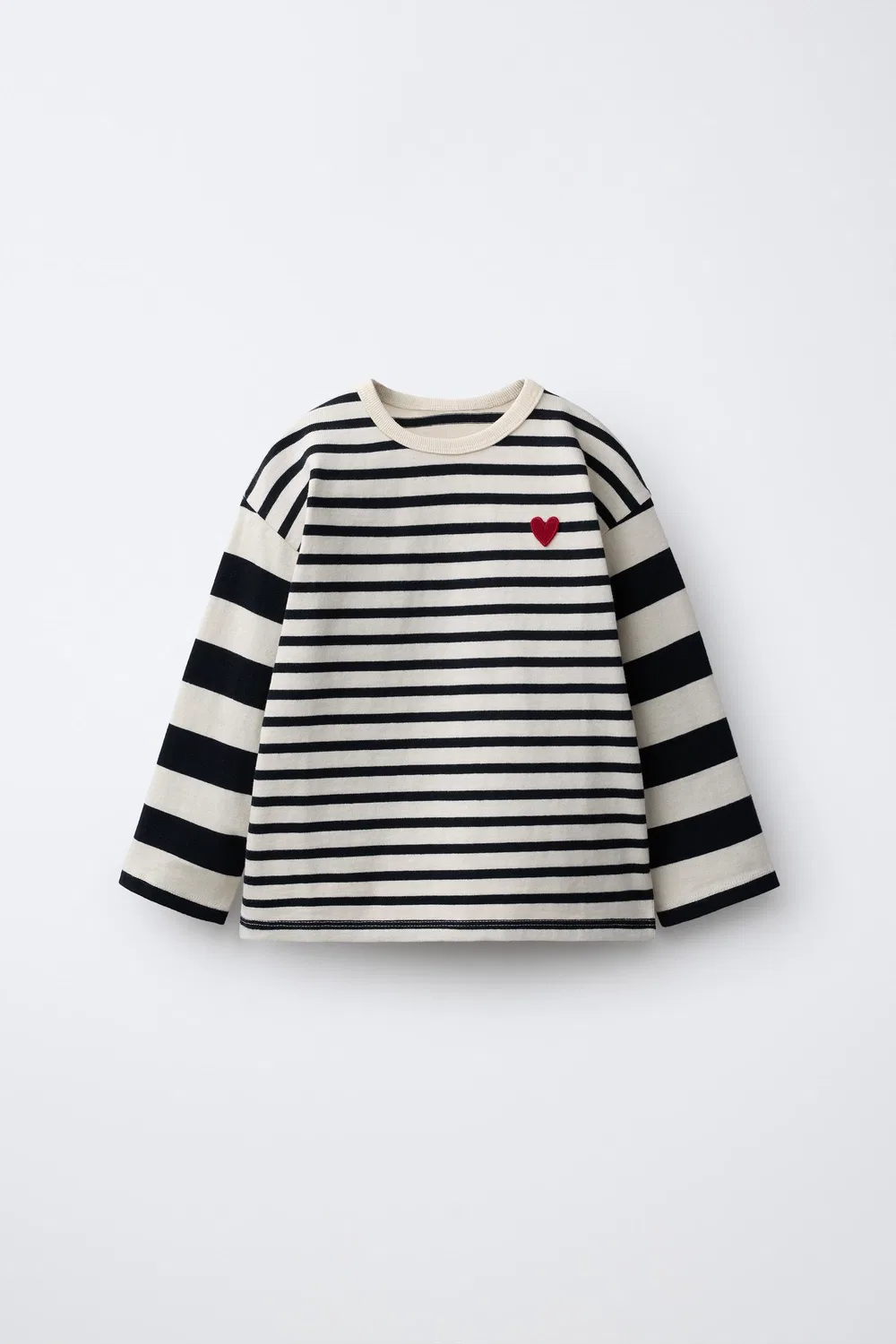 Футболка с вышивкой в виде полосатого сердца ZARA, Black