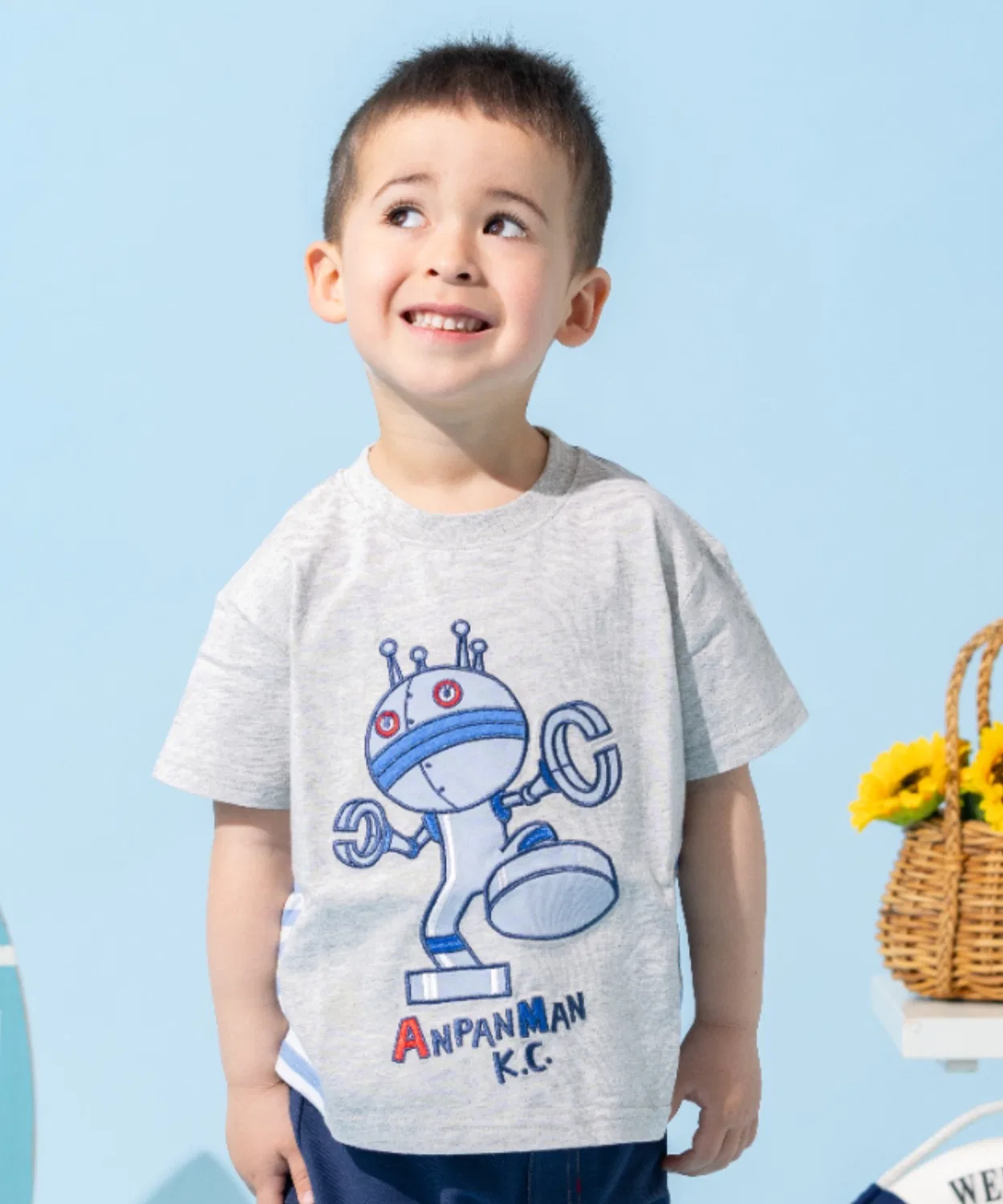 Детская футболка с аппликацией с длинным рукавомANPANMAN KIDS COLLECTION, Heather Grey