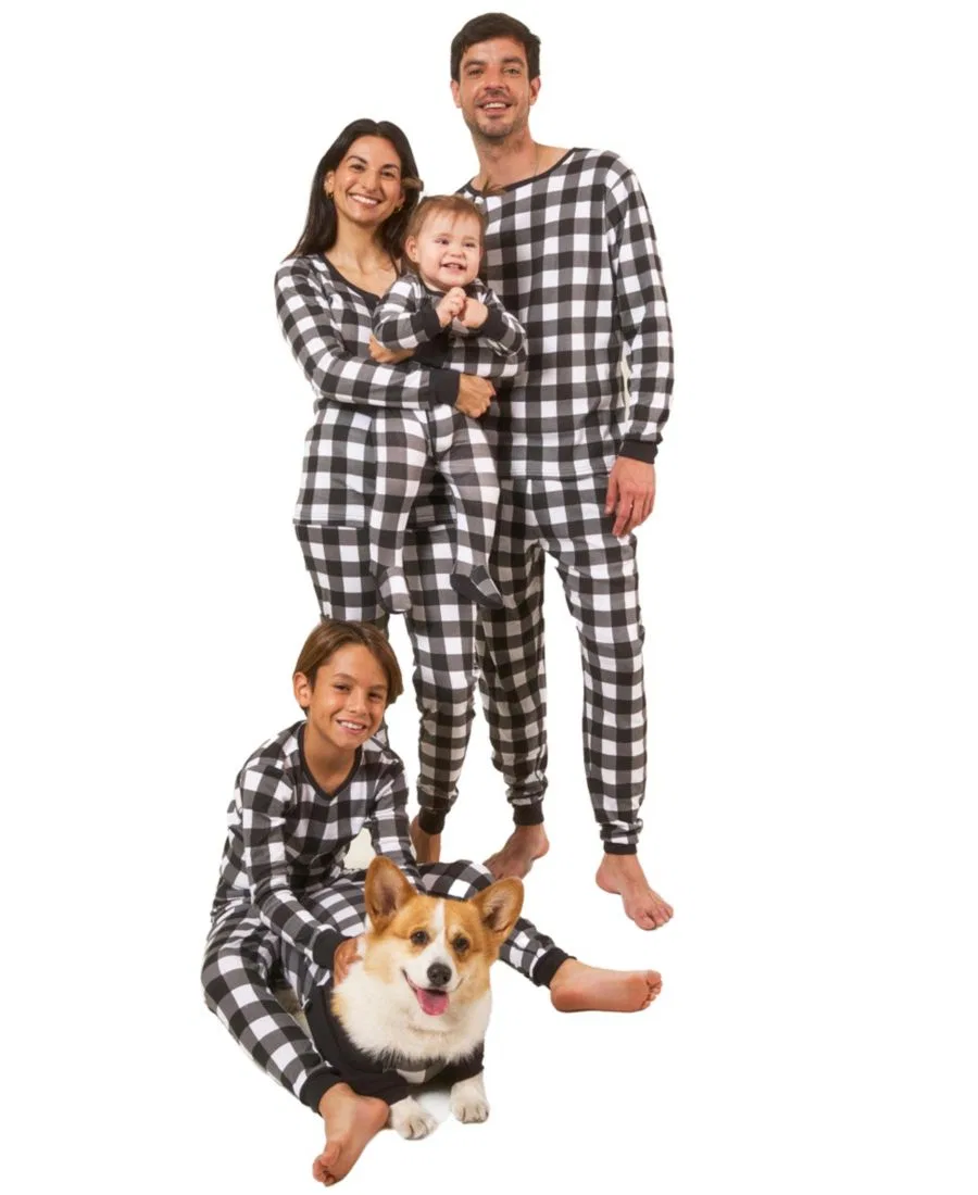 Детская пижама-комплект из хлопка с длинным рукавом Leveret, Plaid Black & White — фото 3