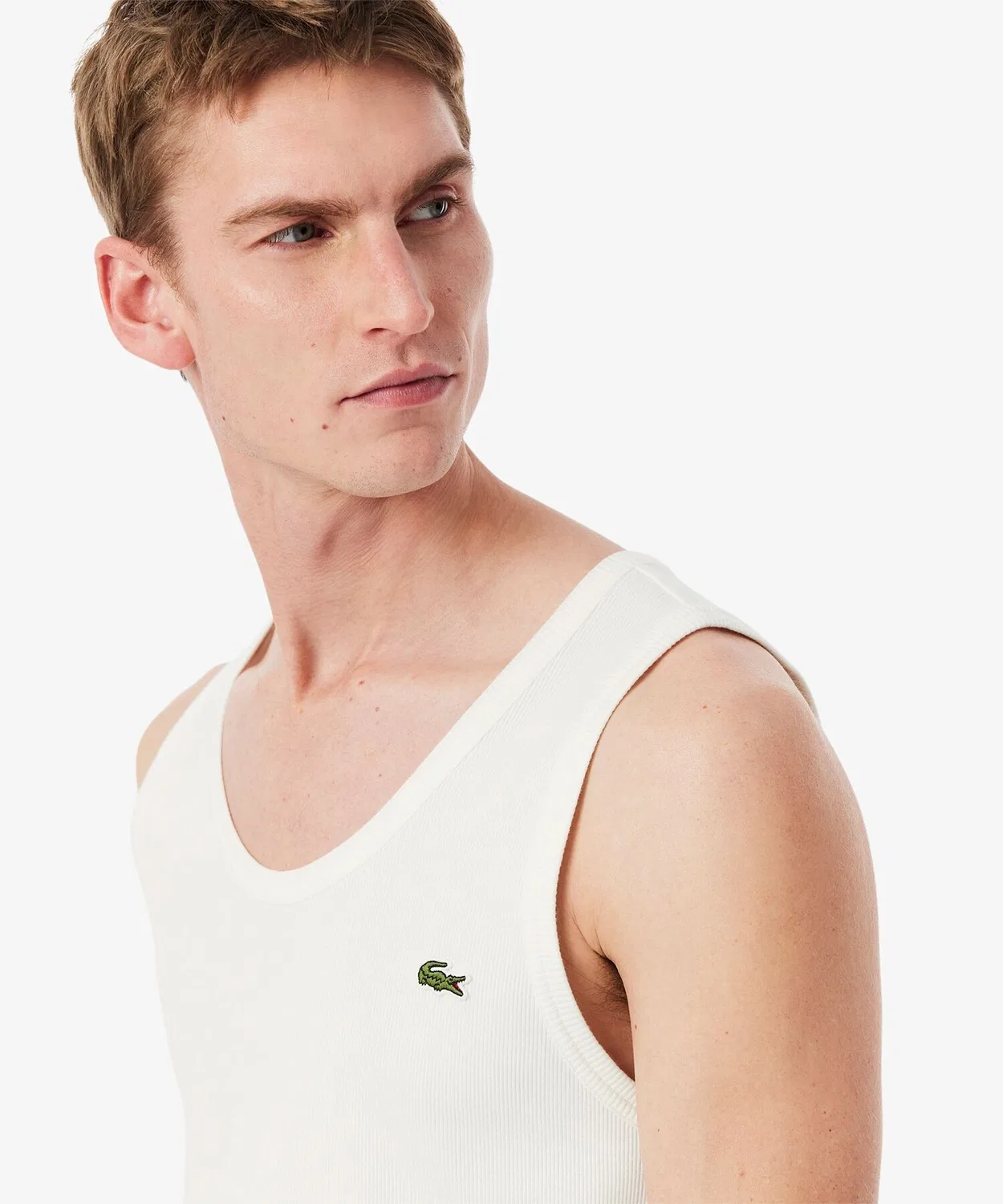 Мужская хлопковая майка без рукавов Essential LACOSTE, Белый — фото 2