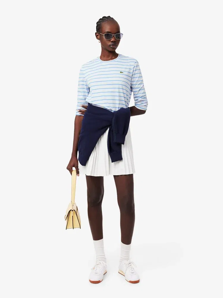 Футболка LACOSTE мульти-полоска, с длинным рукавом, синяя — фото 4