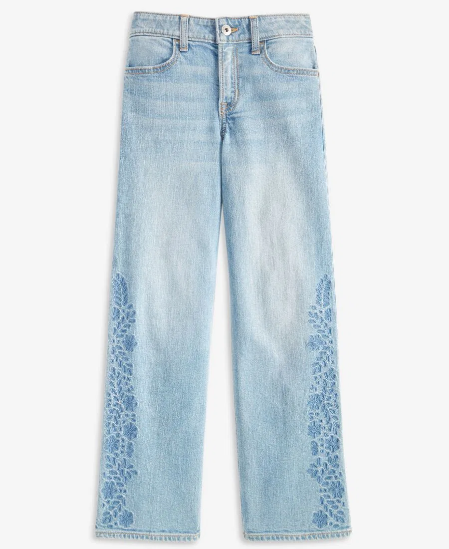 Джинсы с завышенной талией и вышивкой Embroidered High-Rise Jeans abercrombie kids, Light Pastel Blue — фото 4