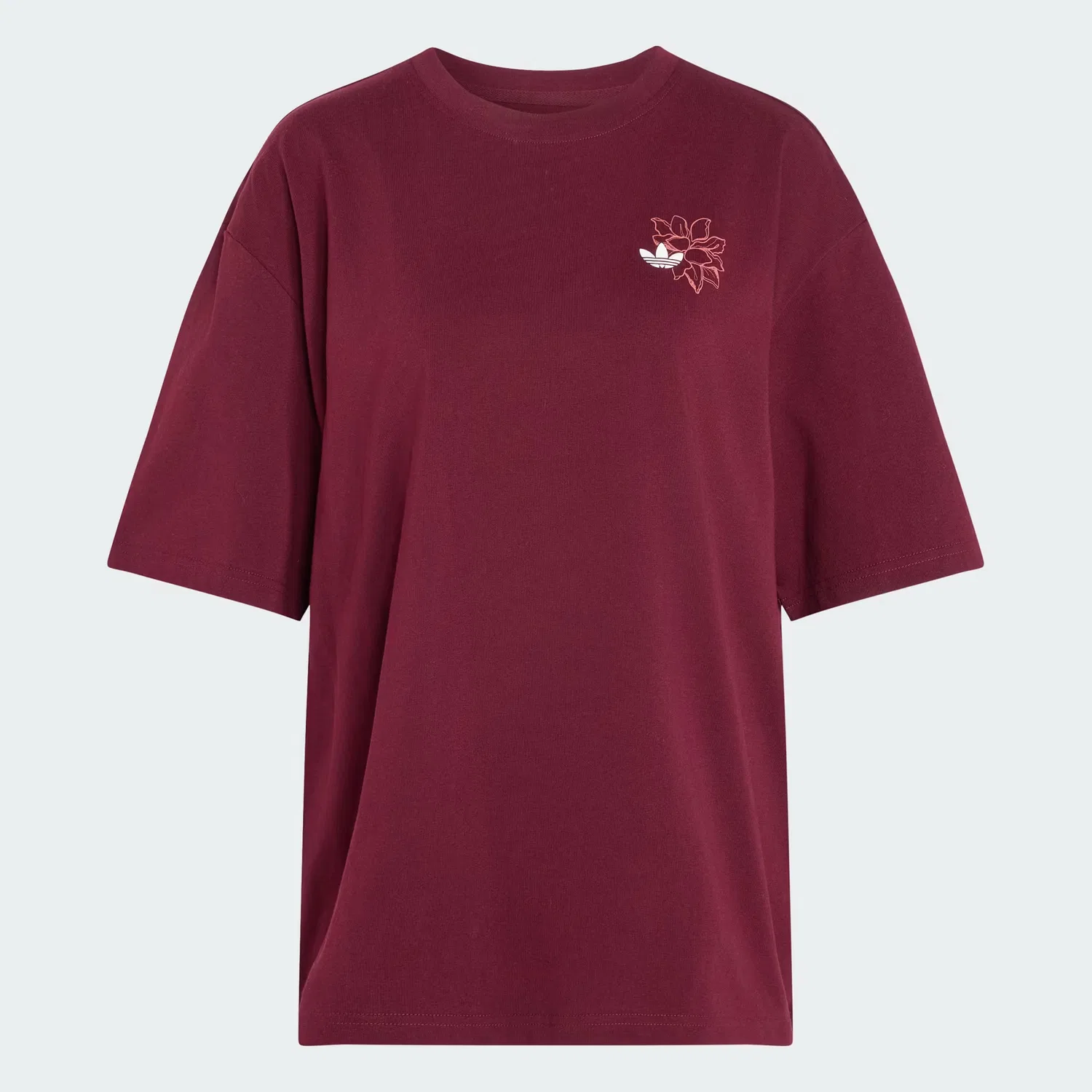 Женская футболка оверсайз с цветочным принтом FLORAL GFX TEE Adidas Originals, темно-бордовый — фото 4