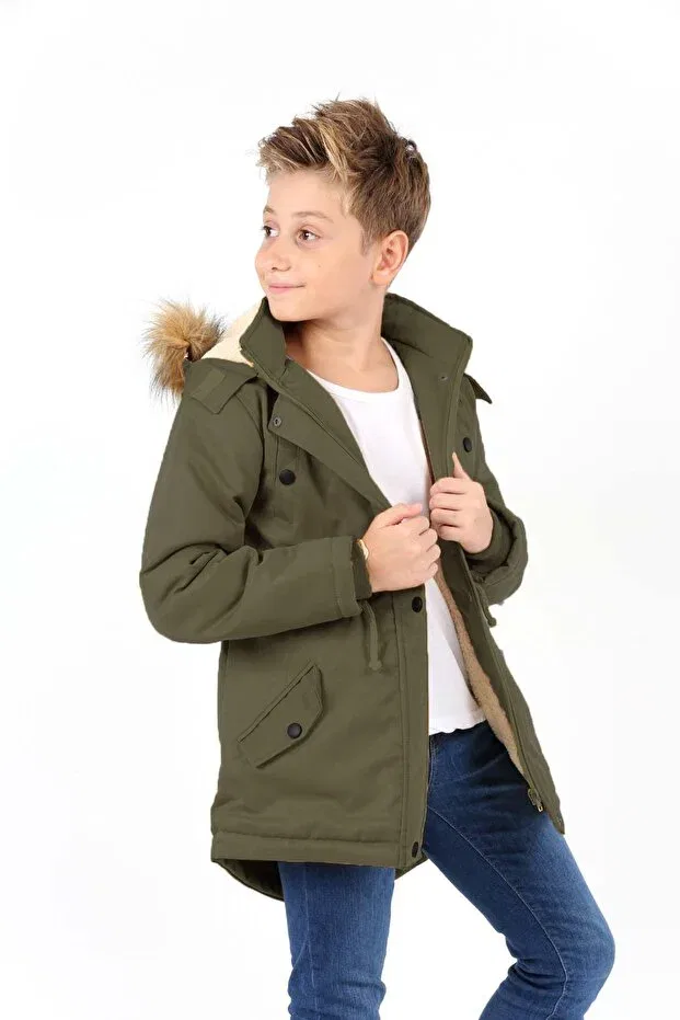 Детское пальто для девочек с капюшоном Long Coat Asortix, Khaki