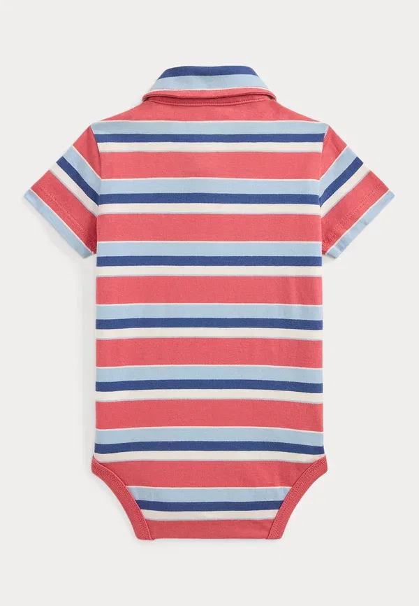 Боди с поло из хлопкового джерси в полоску Striped cotton jersey polo bodysuit, Polo Ralph Lauren, мультиколор — фото 2