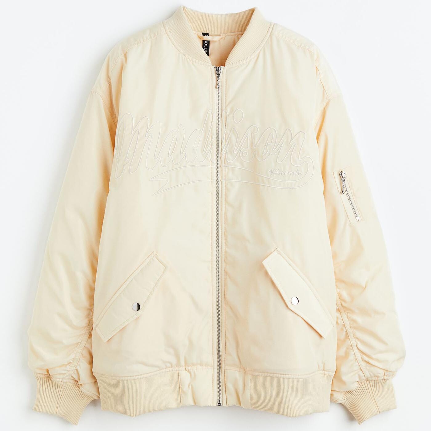 

Куртка-бомбер H&M Embroidered, светло-бежевый