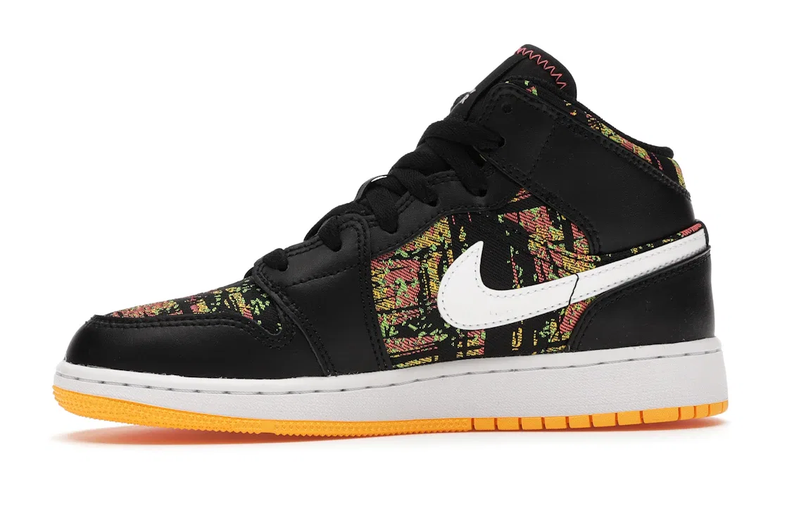 Детские кроссовки для мальчиков с принтом Jordan 1 Mid Jordan, Black/Laser Orange-Bright Melon-White — фото 3