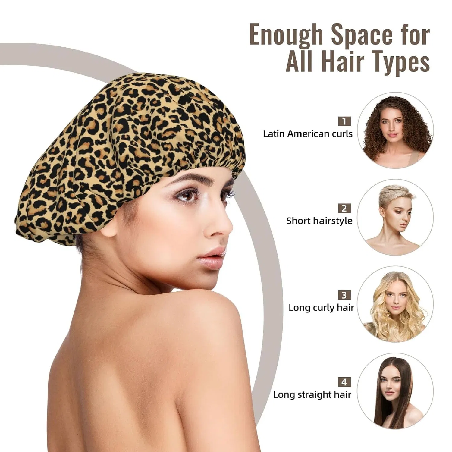 Шапочка для душа Double Layer Satin Kuilepa, Leopard Print — фото 3