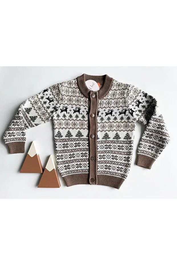 Детский кардиган с узором Kid Of Knit, Mink Ecru Lacquered Khaki