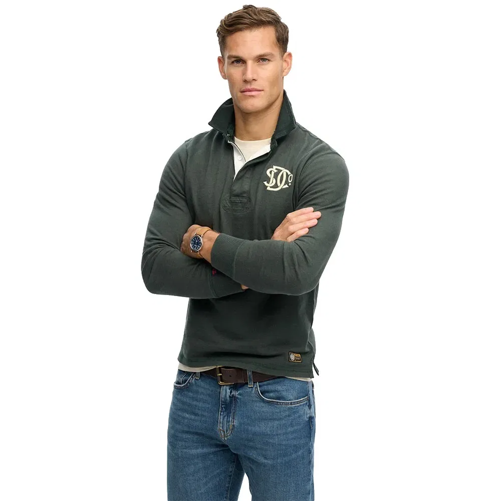 Поло с длинным рукавом Vintage Athletic Rugby Superdry, зеленый