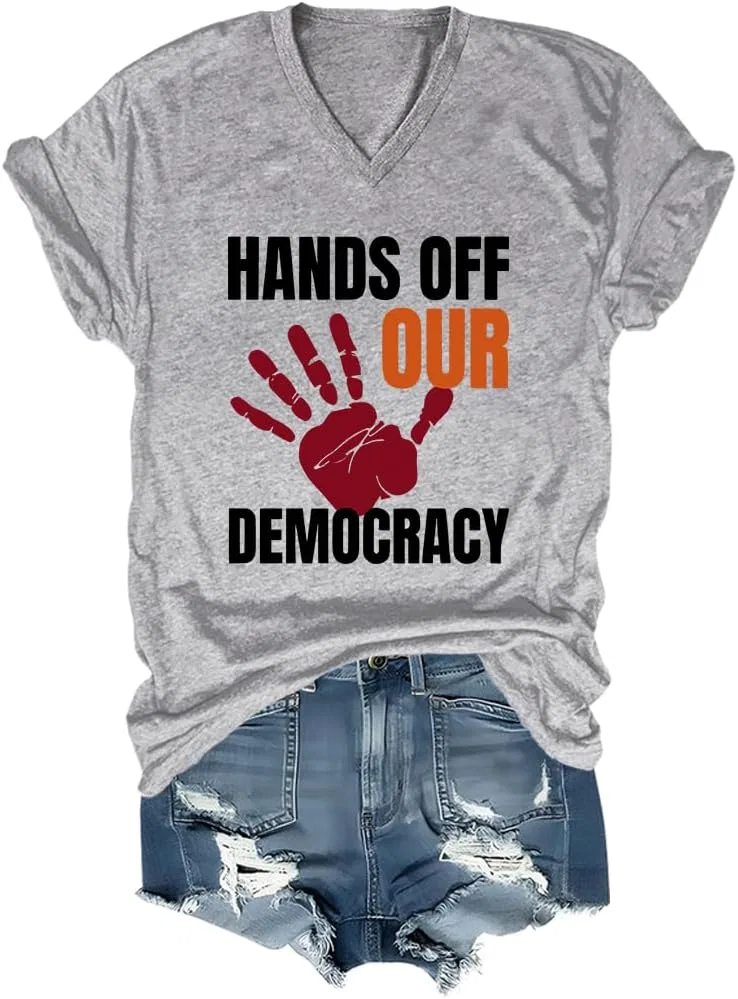 Мужская футболка с принтом Hands Off V-Neck Generic, Gray