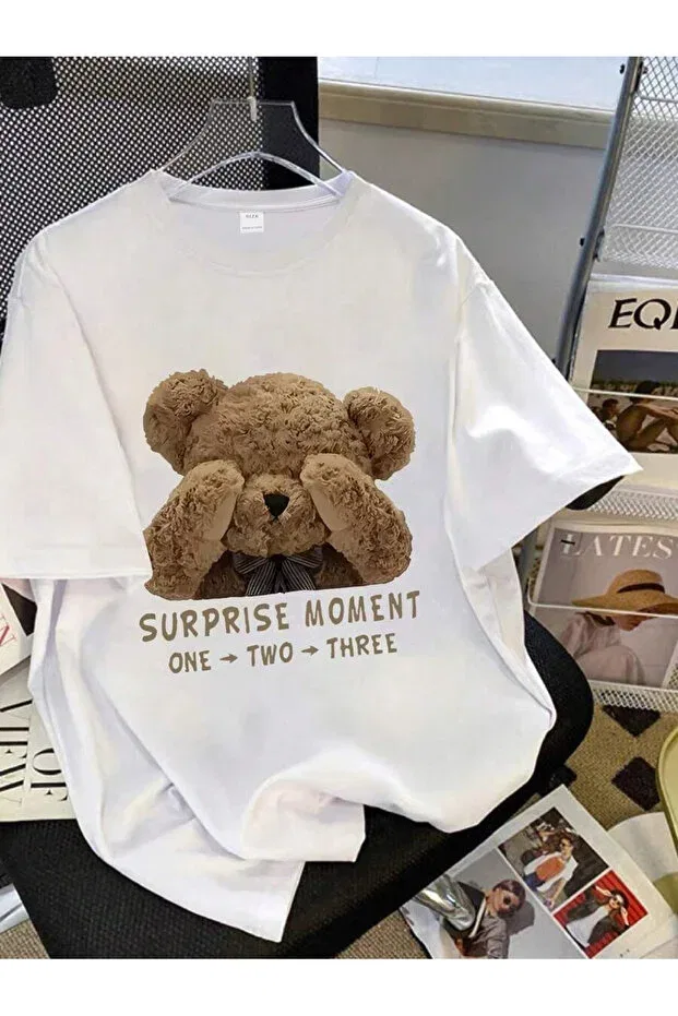 Детская футболка для девочек с принтом Fun Teddy Bear Themed Kids T-Shirt Cc Collection, White — фото 3