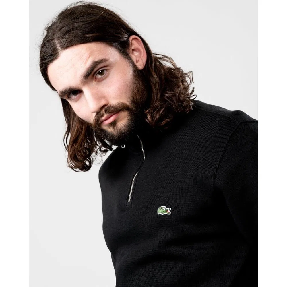 Мужской хлопковый пуловер с высоким воротником Lacoste, Schwarz — фото 4