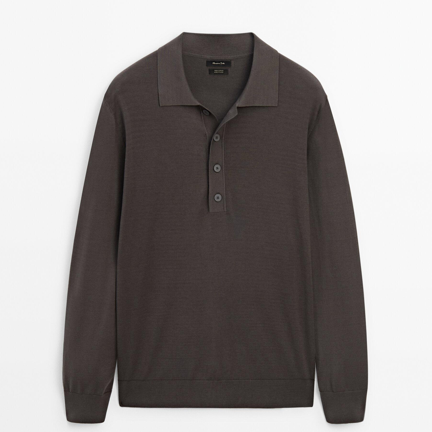 

Хлопковый вязаный свитер с воротником-поло Massimo Dutti, темно-серый