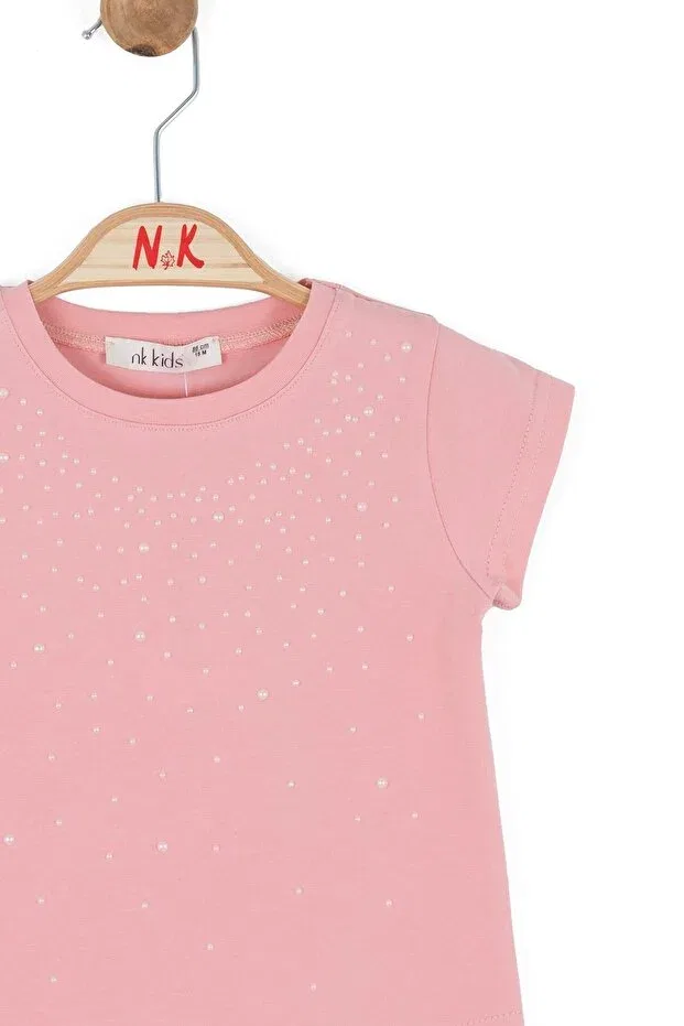 Детская футболка для девочек с вышивкой жемчугом Nk Kids, Pink — фото 3