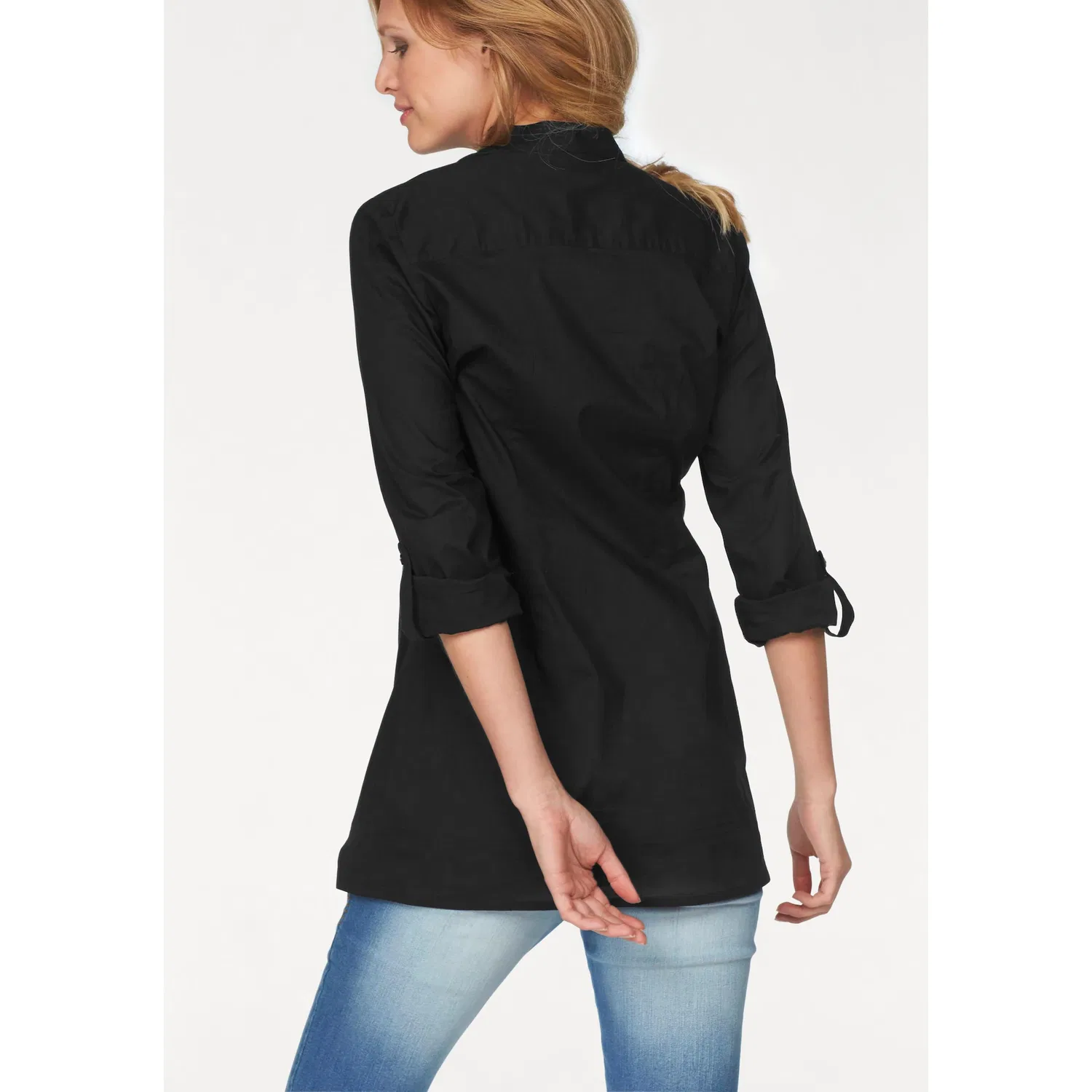 Женская блуза с V-образным вырезом и декоративной отделкой Aniston CASUAL, Black — фото 2