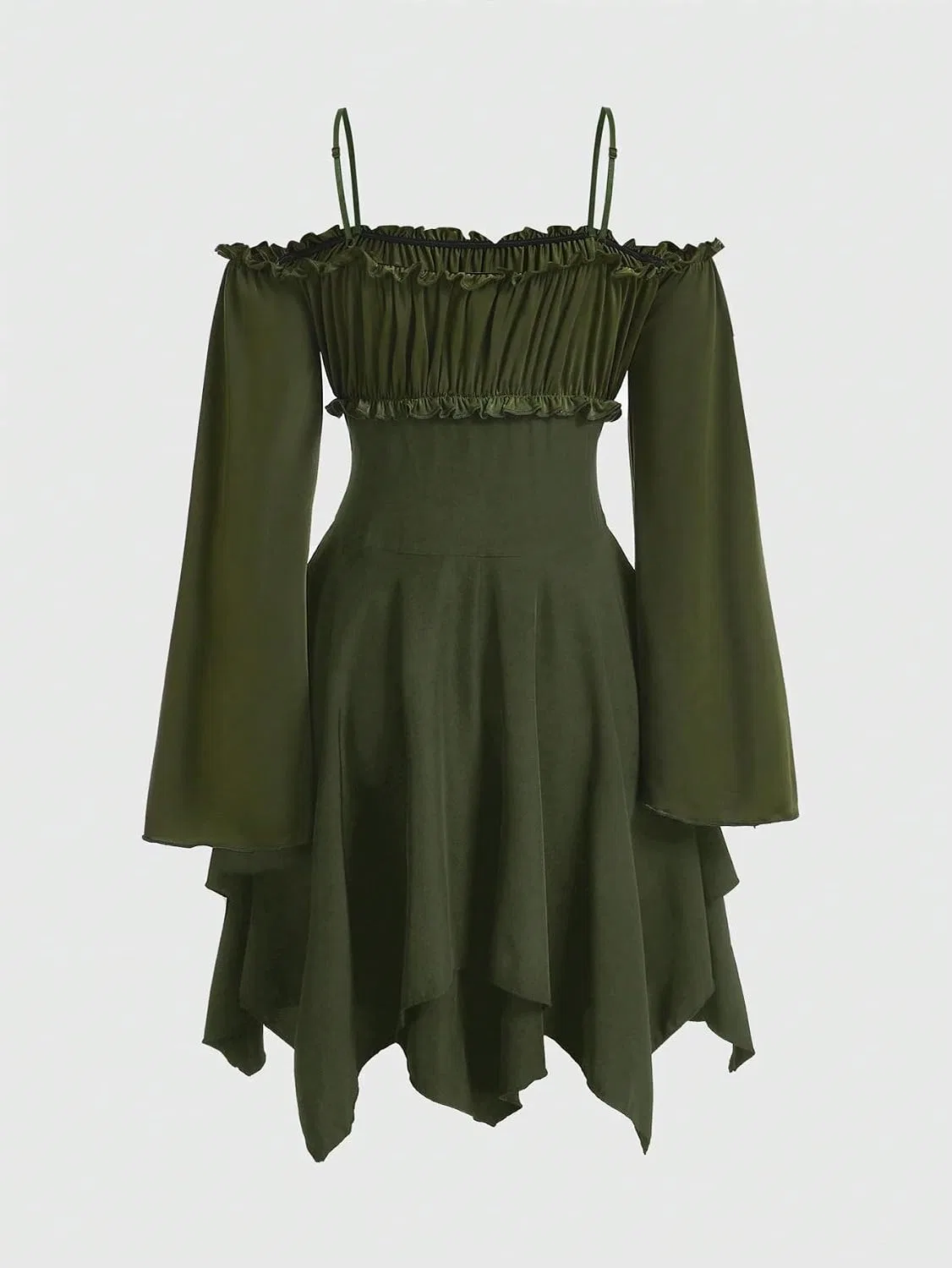 Женское коктейльное платье А-силуэта с открытыми плечами, Army Green — фото 3