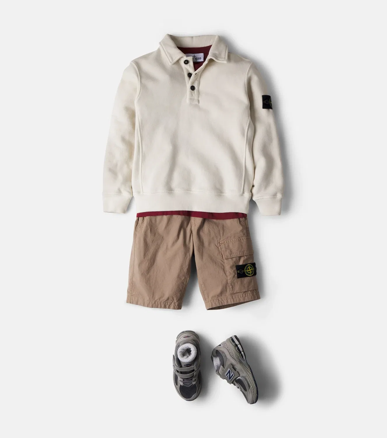 Поло из хлопкового джерси с воротником-поло Stone Island Junior, белый — фото 2