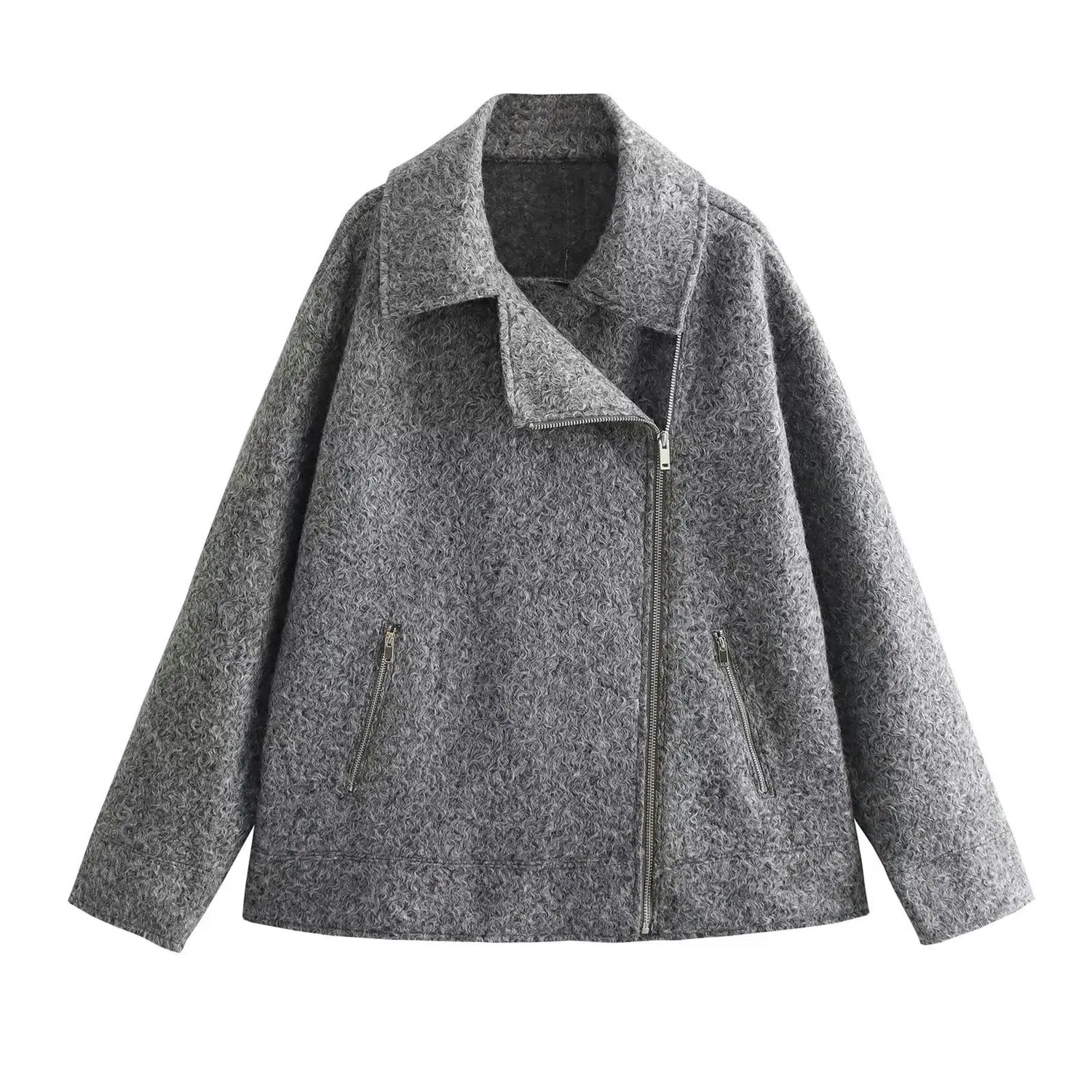 Женская куртка свободного кроя с воротником, модель Primavera Nuova Europea e Americana Moda Donna Bavero Giacca Casual Allentata, Grigio
