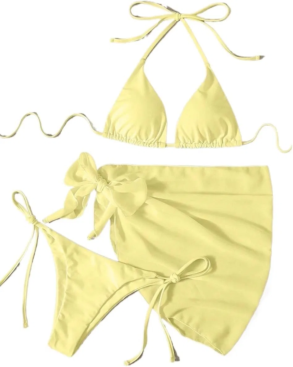 Женский купальный костюм с высокой талией 3-piece set, Yellow