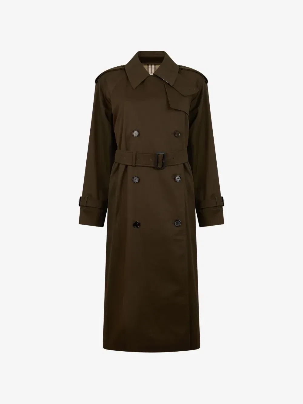 Двубортный плащ с поясом BURBERRY, коричневый