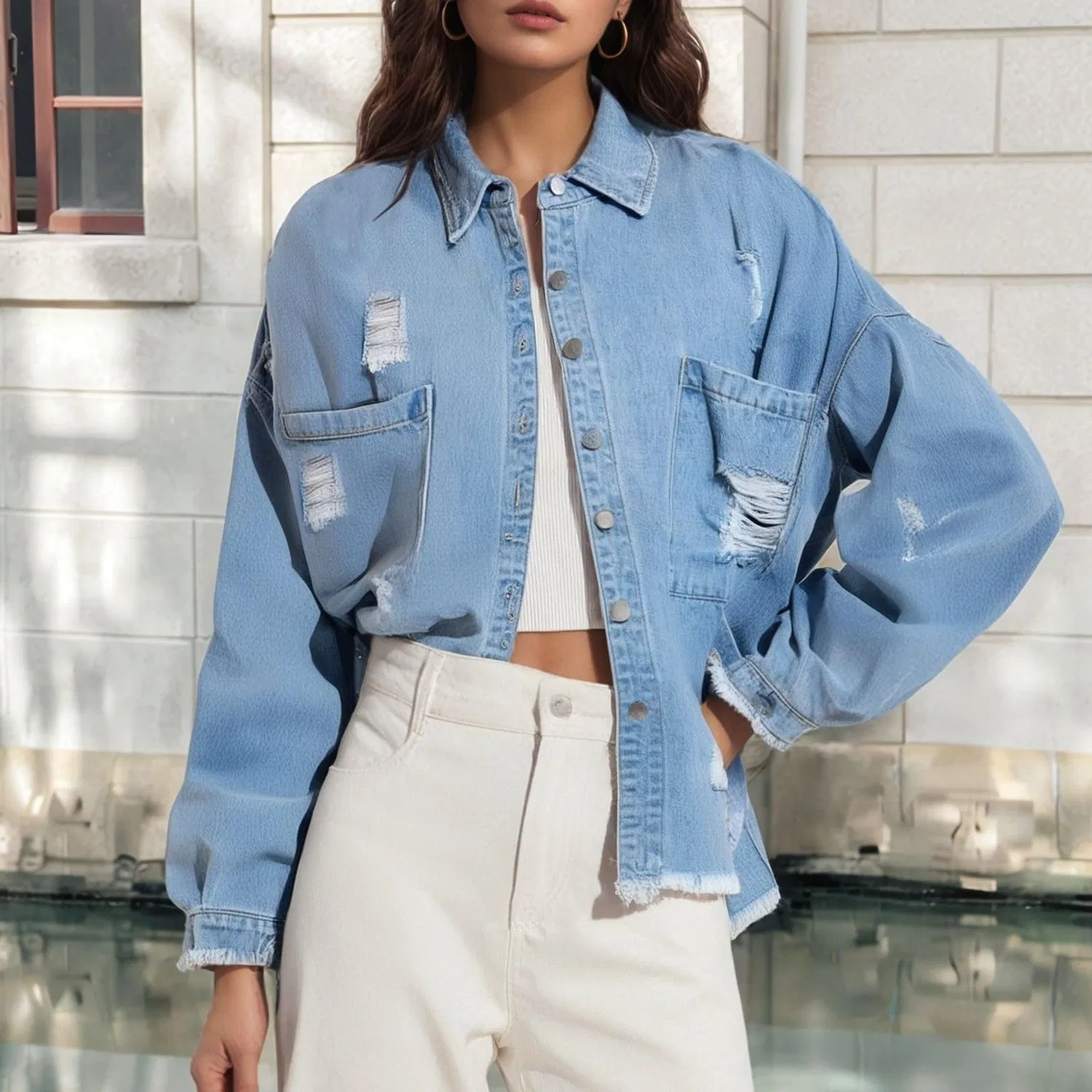 Женская джинсовая куртка с принтом Vintage Denim, Blu — фото 3