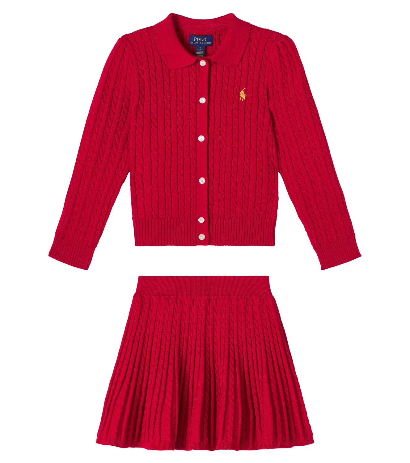 Комплект из кардигана и юбки с воротником поло Polo Ralph Lauren Kids, красный