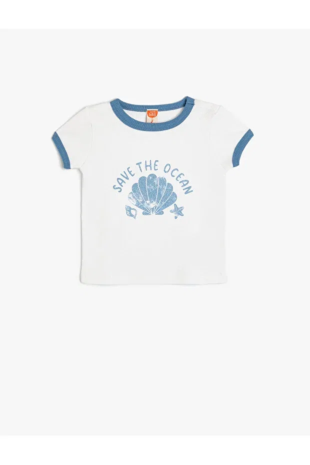 Детская футболка с принтом Seashell printed short sleeve t-shirt - crew neck Koton, White