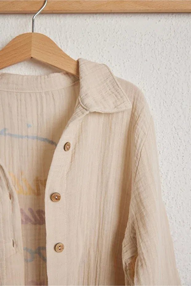 Детская рубашка для мальчиков льняная Smile kids linen shirt Katia&Bony, Beige — фото 2