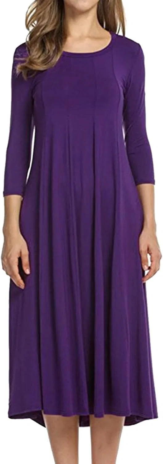 Женское платье А-силуэта с плиссированным подолом Long Sleeve, Purple