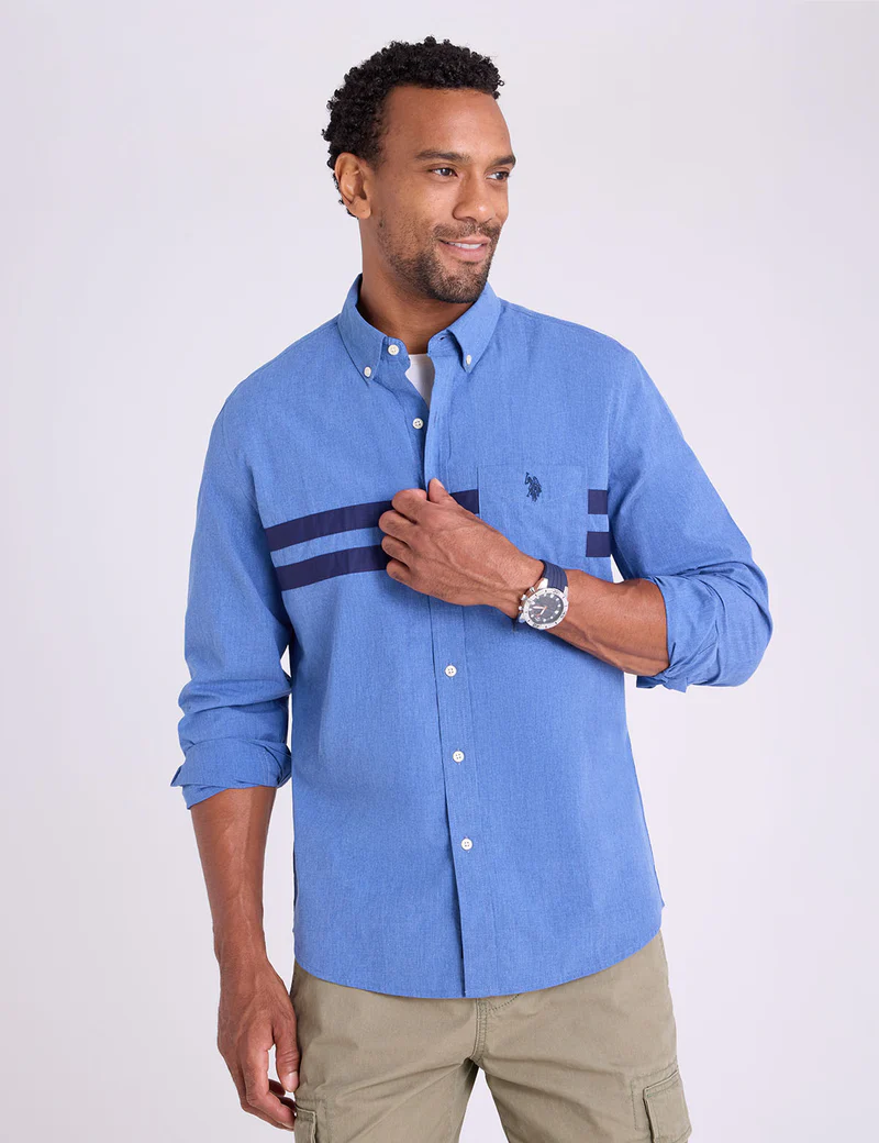 

Рубашка U.S. Polo Assn Long Sleeve Peached Heather Chest Stripe, синий