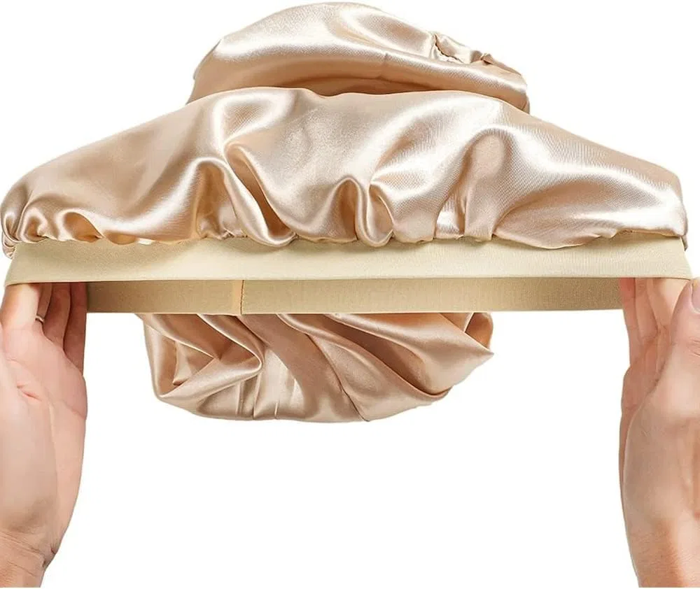 Шапочка для сна Satin Hair Cap, JDYaoYing, 3 предмета (шапочка + повязка + резинка), 69x29x1 см, White/Opulent Garden — фото 4