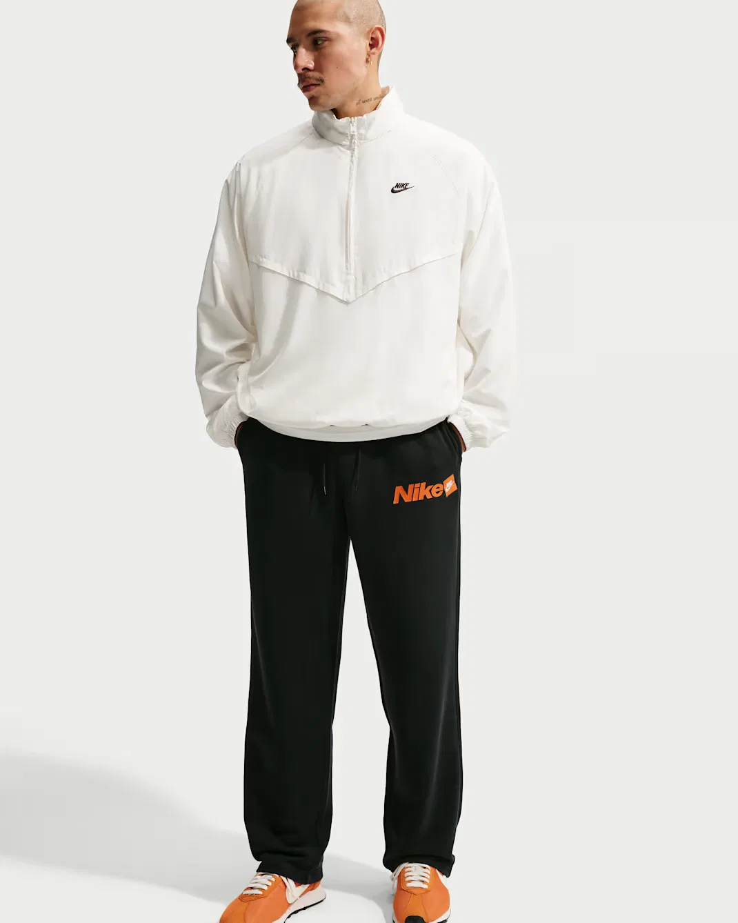 Мужские брюки с открытым низом из французской махровой ткани Nike Club, Black/Black/White — фото 4