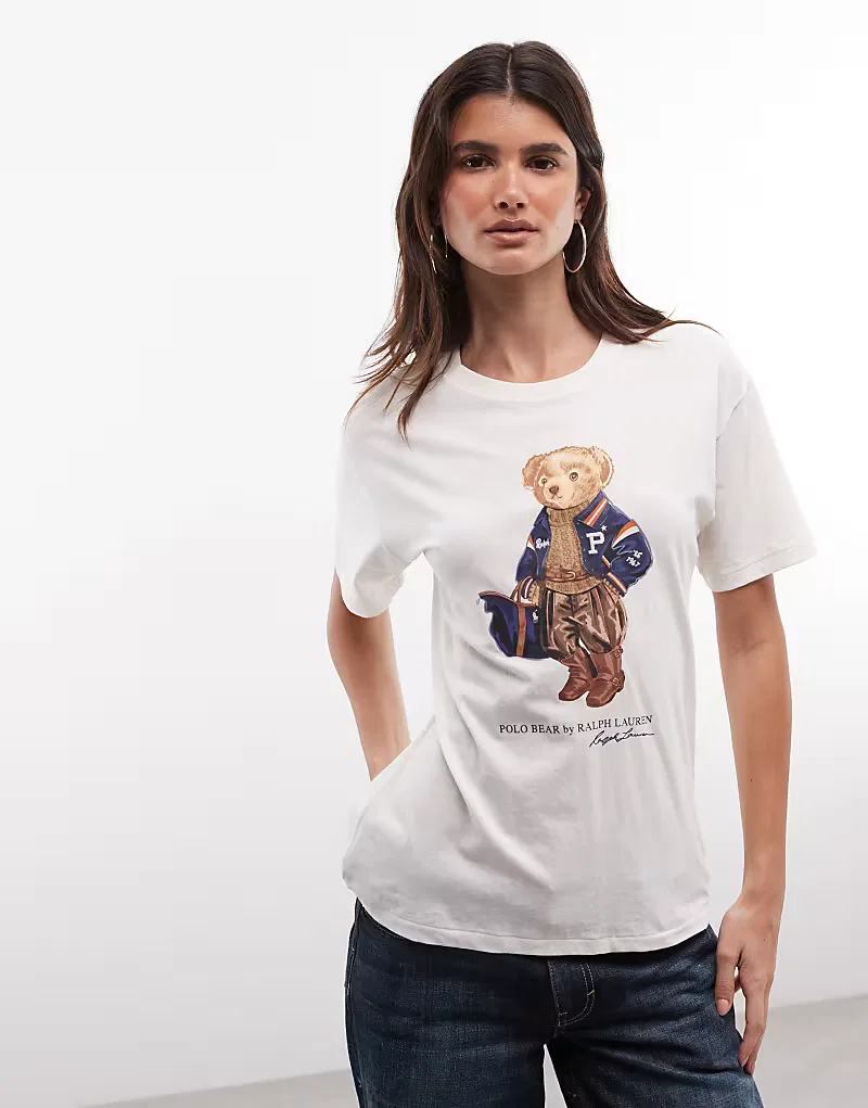 Вязаная футболка с изображением медведя Polo Ralph Lauren, белый — фото 2