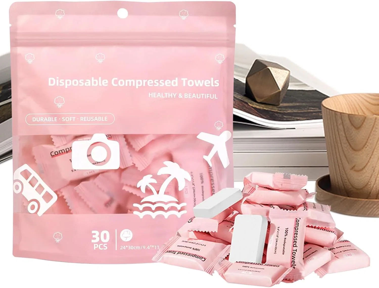 Сжатые полотенца для путешествий, Generisch, 1 шт, Pink