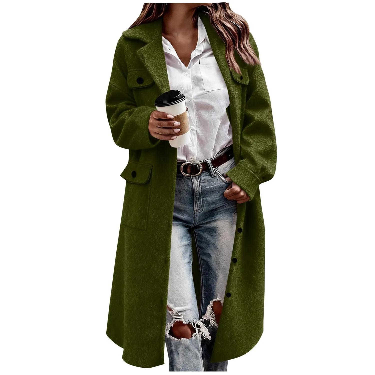 Женское пальто с длинным рукавом Oversized Peacoat, Army Green A