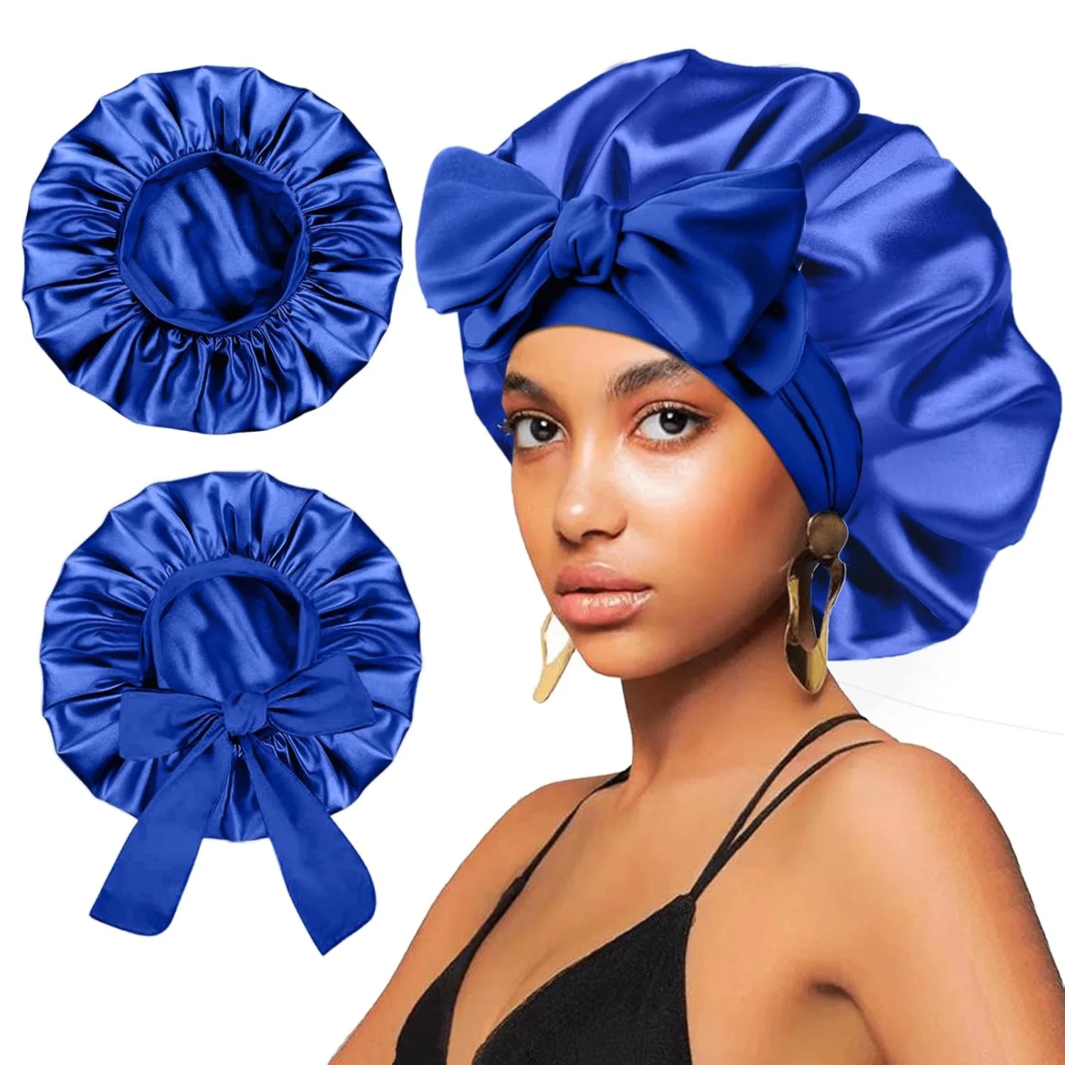 Шапочка для душа, FIRSTPELLA, Satin Silk Hair Cap, Large, Blue