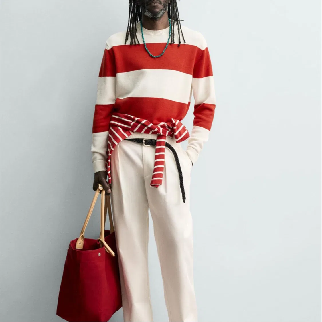 Мужской свитер с длинным рукавом Aaron Levine Knitwear, ZARA, Nude/Red — фото 4