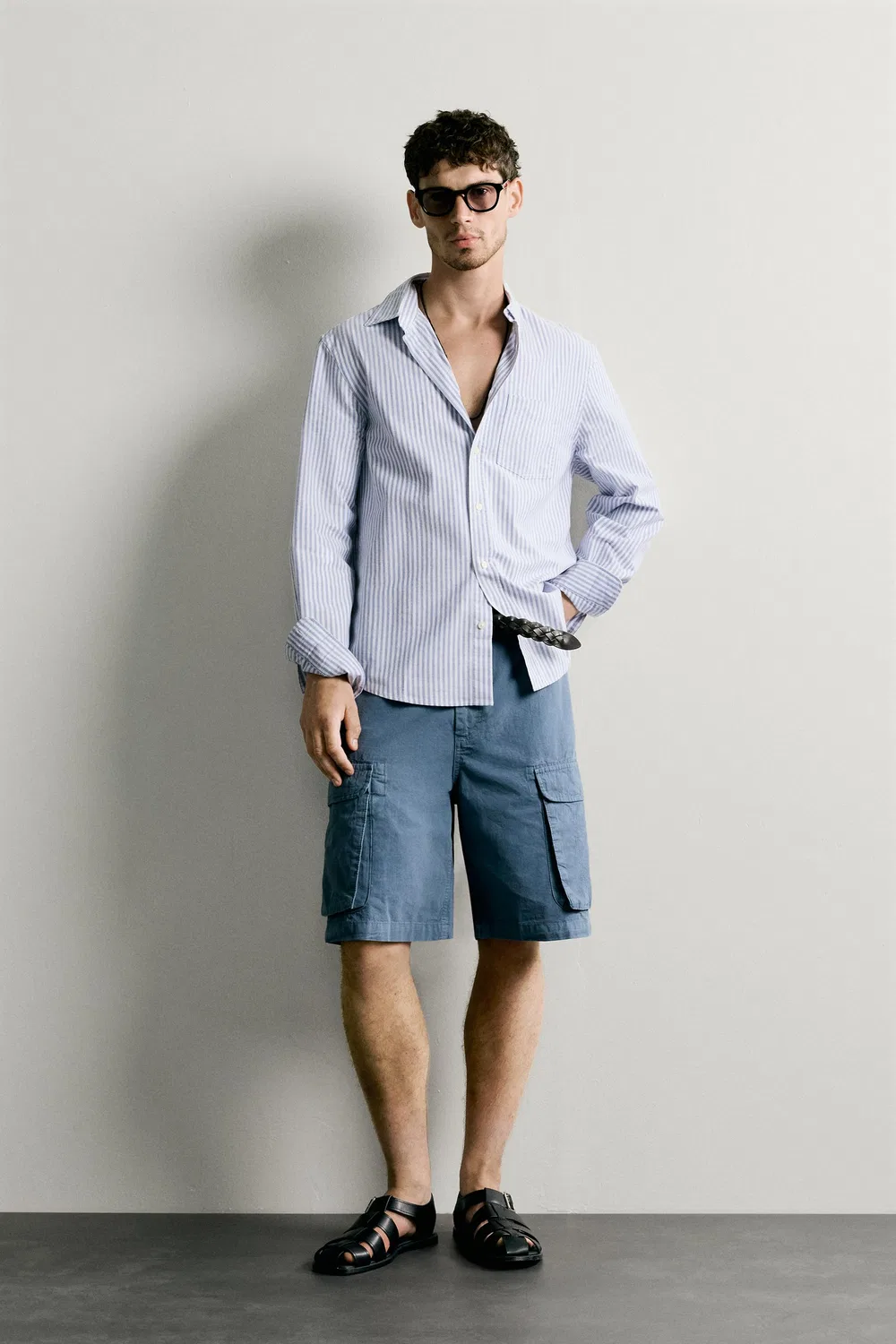 Рубашка Oxford стандартного кроя с текстурированной поверхностью. ZARA, Blue/White