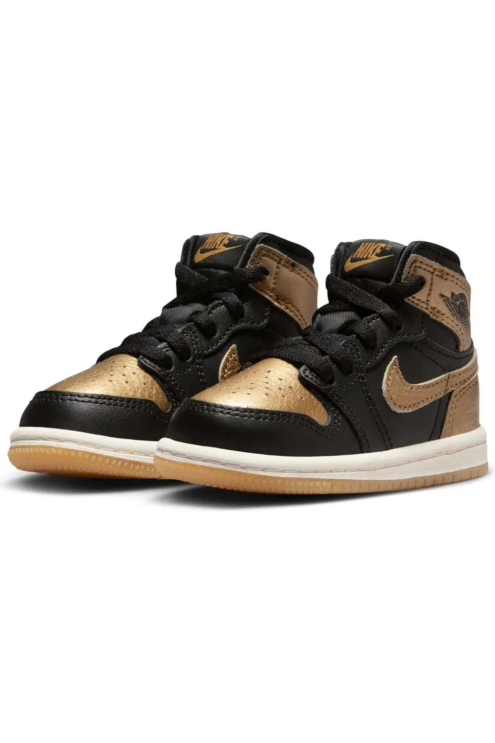 Детские кроссовки баскетбольные высокие Air Jordan 1 Retro High OG Nike, Black/Metallic Gold/Sail